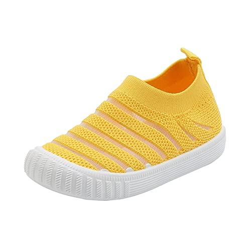 Liyuera Sportschuhe Kinder Jungen Mädchen Sommer- und Herbst-Mädchen-Turnschuhe, die gewebtes Netz atmungsaktiv, bequem, flach, lässig, niedlich sind Atmungsaktiv Hallenturnschuhe Jungen (Yellow, 26) von Liyuera