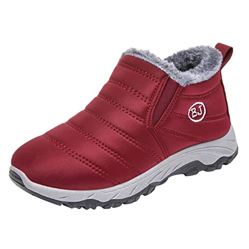 Liyuera Winterstiefel Damen Stiefeletten Damen Mode Winter Damen Schnee Stiefel flach rutschfest wasserdicht kurz plüschig warm und bequem zum Hineinschlüpfen Damen Stiefel Damen Boots (Red, 41) von Liyuera