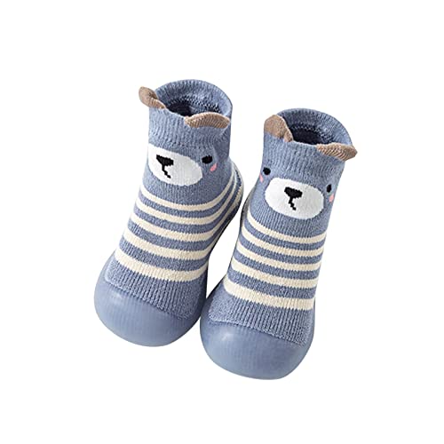 Sockenschuhe Krabbelschuhe Baby Lauflernschuhe Baby Jungen Tier Cartoon Socken Schuhe Kleinkind Fleece WarmThe Floor Socken rutschfeste Prewalker Schuhe Socken mit Gummisohle (Light Blue, 20 Infant) von Liyuera