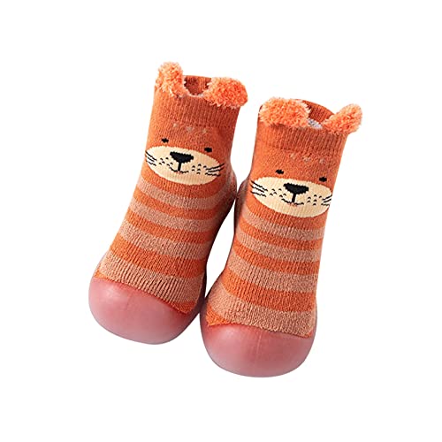 Sockenschuhe Krabbelschuhe baby Lauflernschuhe Baby Jungen Tier Cartoon Socken Schuhe Kleinkind Fleece WarmThe Floor Socken Rutschfeste Prewalker Schuhe Socken mit Gummisohle (Orange, 21 Infant) von Liyuera