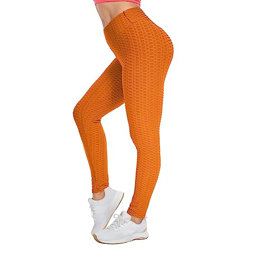 Thermo Leggings Damen Gefüttert Leggings Damen Joga Bubble High HIPS Taille Frauen Fitness Übung Hosen Heben Lauf-Yoga-Hosen Winter Leggings Damen Gefüttert (Orange, XXL) von Liyuera