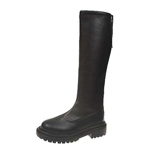 Winterstiefel Damen Stiefeletten Damen Lange Farbe Toe Warm Reine Herbst Runde Stiefel Stiefel Frauen Dicke Ritter Gerade Sohlen Damenstiefel Schuhe Damen Herbst Stiefel Damen (Black, 40) von Liyuera