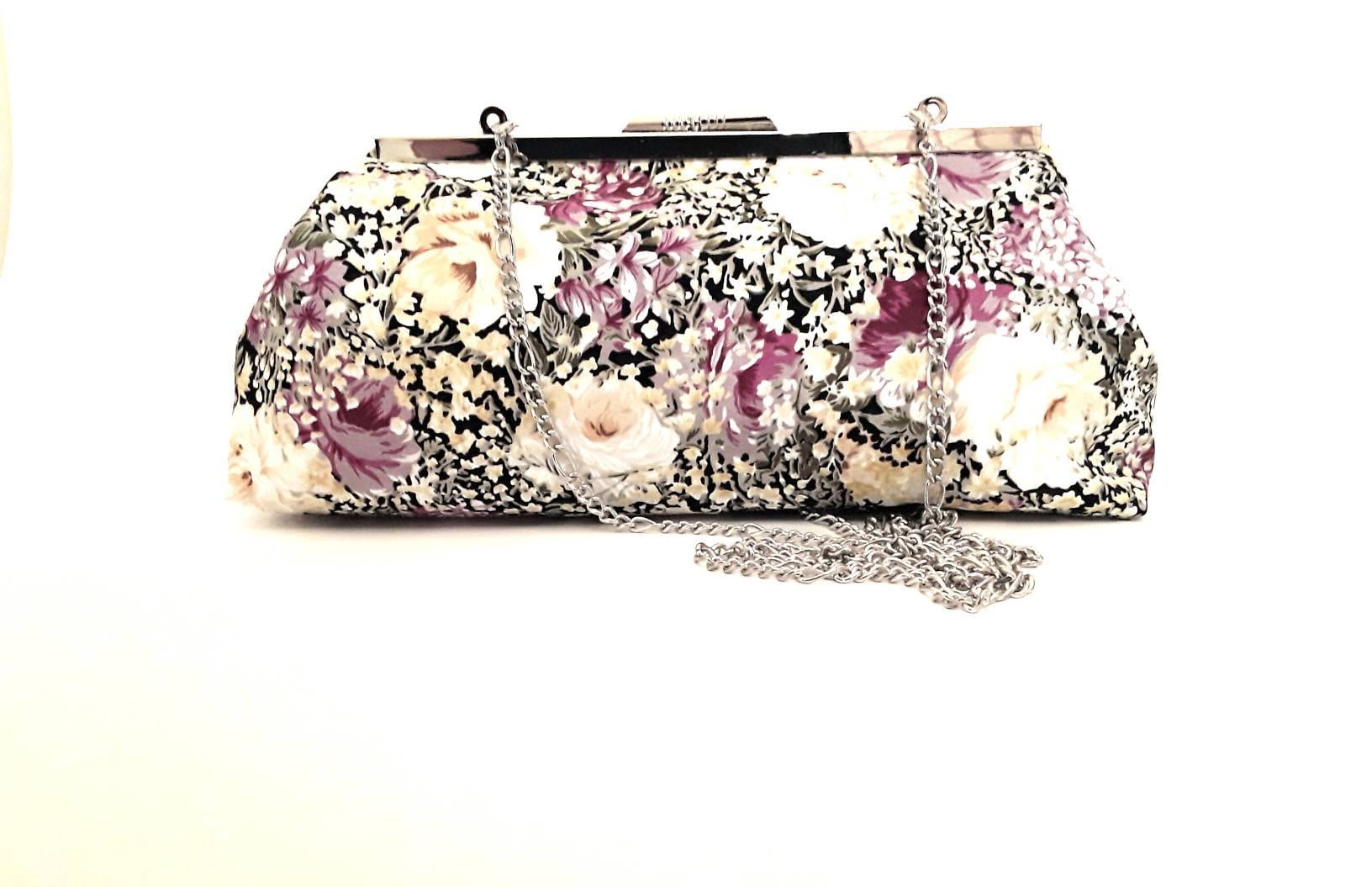 Clutch-Tasche, Kleine Geldbörse, Chrom-Rahmen, Chrom Schulterkette, Baumwollstoff, Blumen-Design, Petite, Abend, Hochzeit, Party, Perfektes Geschenk Clutch-Tasche, Kleine Geldbörse, Chrom-Rahmen, Chrom Schulterkette, Baumwollstoff, Blumen-Design, Petite, Abend, Hochzeit, Party, Perfektes Geschenk von LizMakesBags