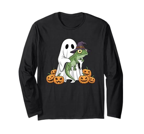 Lustiger Geist Eidechse Kürbis Halloween Kinder Herren Damen Langarmshirt von Lizard Lovers Cute Halloween Outfits for Boy Girl
