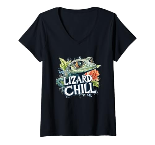 Damen Hübsches Kostüm mit Echsengrafik für Statement-Liebhaber T-Shirt mit V-Ausschnitt Damen Hübsches Kostüm mit Echsengrafik für Statement-Liebhaber T-Shirt mit V-Ausschnitt von Lizard Outfit