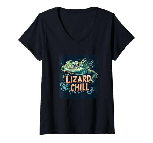 Damen Tolles Chill-Outfit mit Eidechse T-Shirt mit V-Ausschnitt Damen Tolles Chill-Outfit mit Eidechse T-Shirt mit V-Ausschnitt von Lizard Outfit