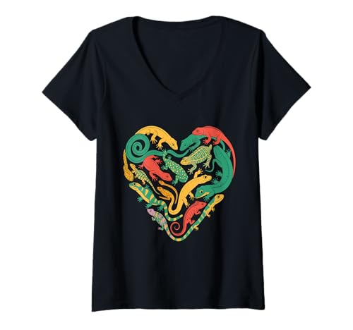 Damen Coole Eidechsen-Kunst Männer Frauen Herpetologie Reptilienliebhaber T-Shirt mit V-Ausschnitt Damen Coole Eidechsen-Kunst Männer Frauen Herpetologie Reptilienliebhaber T-Shirt mit V-Ausschnitt von Lizard Reptile Heart