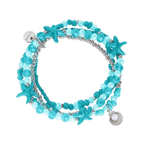 Lizas Armband vierreihig mit Seesternen und Muschel in vielen Farben (blau/silber) von Lizas