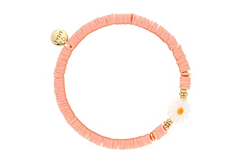 Lizas Schmuckarmband rosa Armband Perlenarmband verschiedene Modelle (aprikot mit weißer Blume) von Lizas