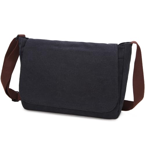 Lizbin Umhängetasche, Klassische Vintage Messenger Bags, Canvas Umhängetasche, Umhängetasche Umhängetasche, Kleine Umhängetasche für Männer Frauen, Umhängetasche Umhängetasche Arbeitstasche (Schwarz) von Lizbin