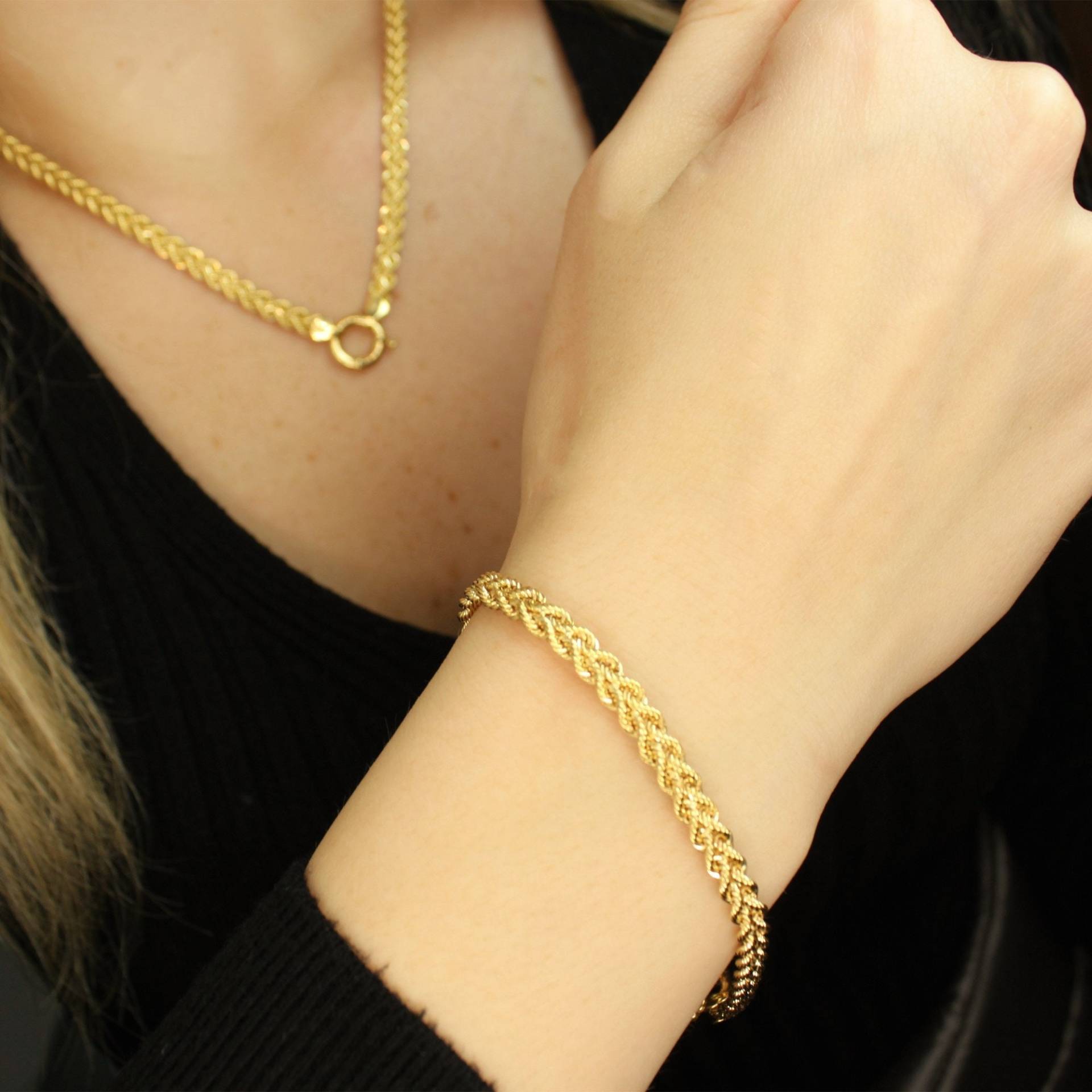 14K Solid Gold Seil Armband Doppel Kette Geflochtenes Handgemachtes Feines Schmuck Weihnachtsgeschenk Für Ihren Muttertag von LizdorJewelry