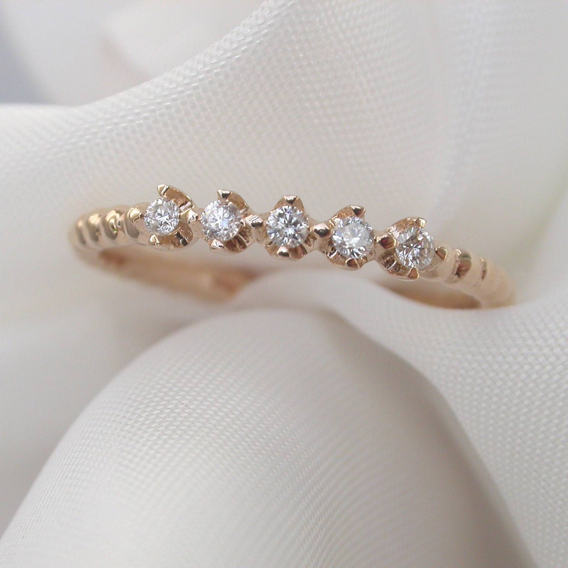 Fünf Diamant Edelstein Ring 585Er Massivgold Solitaires Bead Band Versprechen Verlobungsring Heiratsantrag Hochzeitsgeschenk von LizdorJewelry