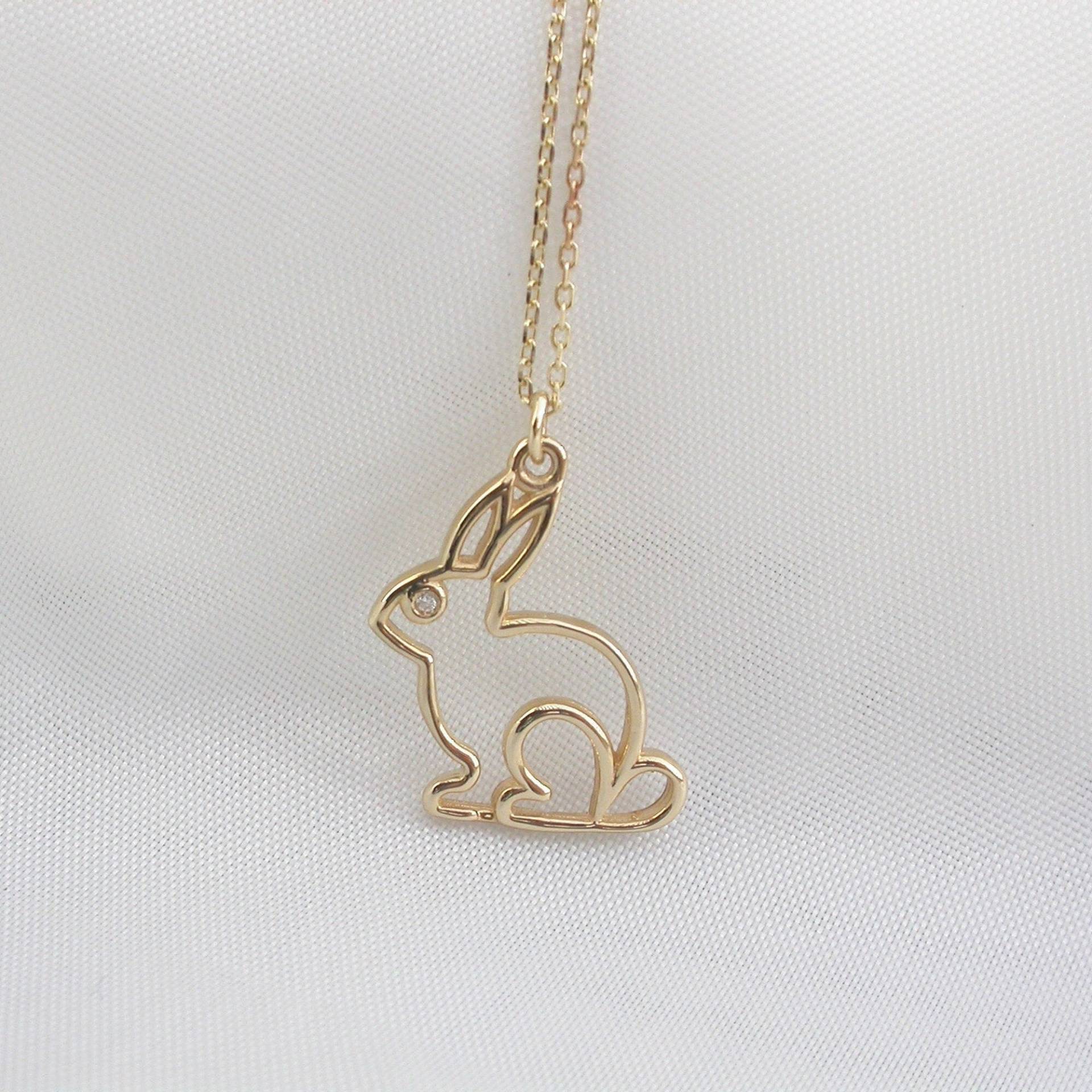 Gold Hase Halskette 14K Solid Tier Schmuck Diamant Edelstein Anhänger Ostern Geschenk Handgemachter Weihnachtsgeschenk Für Sie von LizdorJewelry