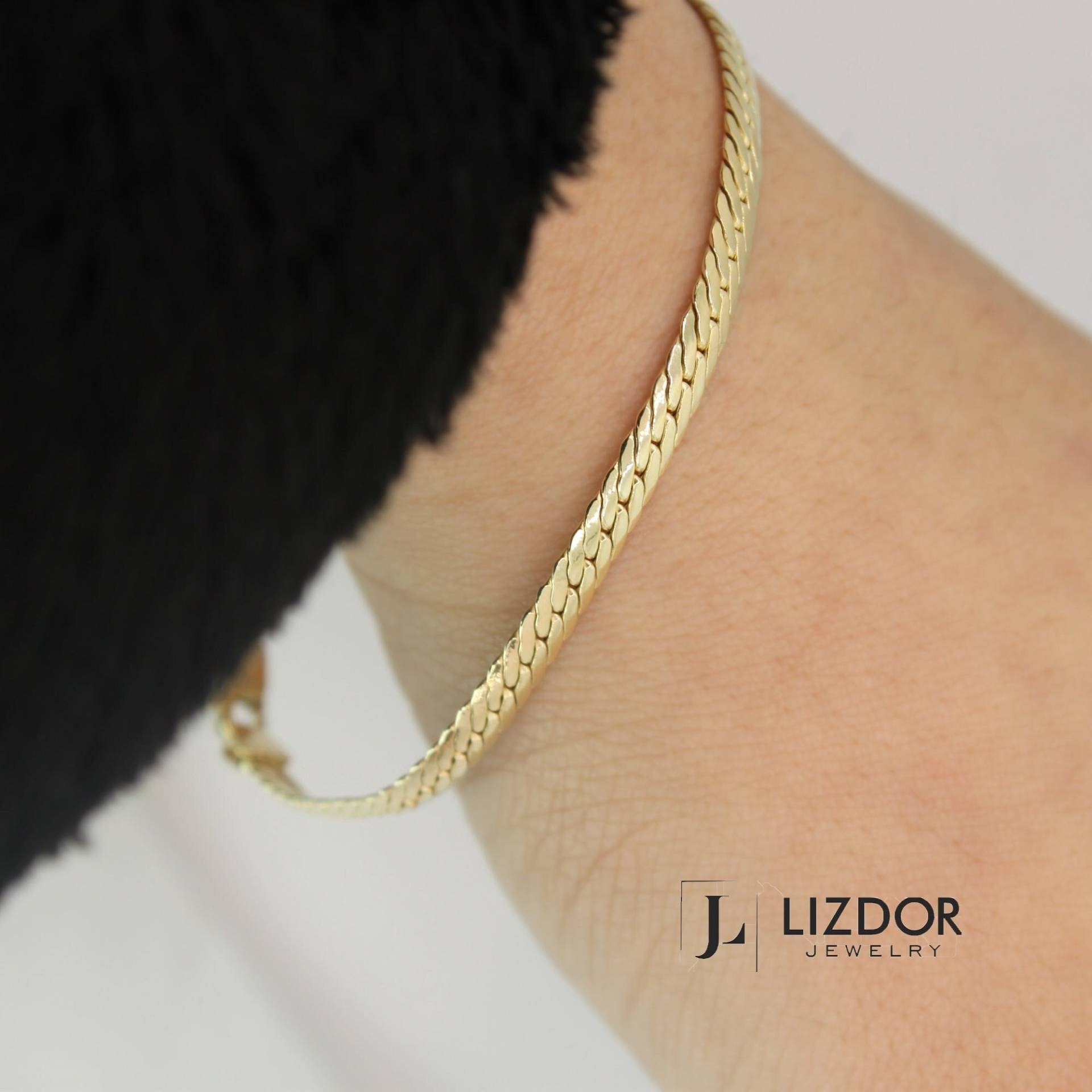 Gold Strick Fischgräte Kette Armband Schlange 14K Strickkette Dünnes Weihnachtsgeschenk Für Sie Handgefertigt von LizdorJewelry