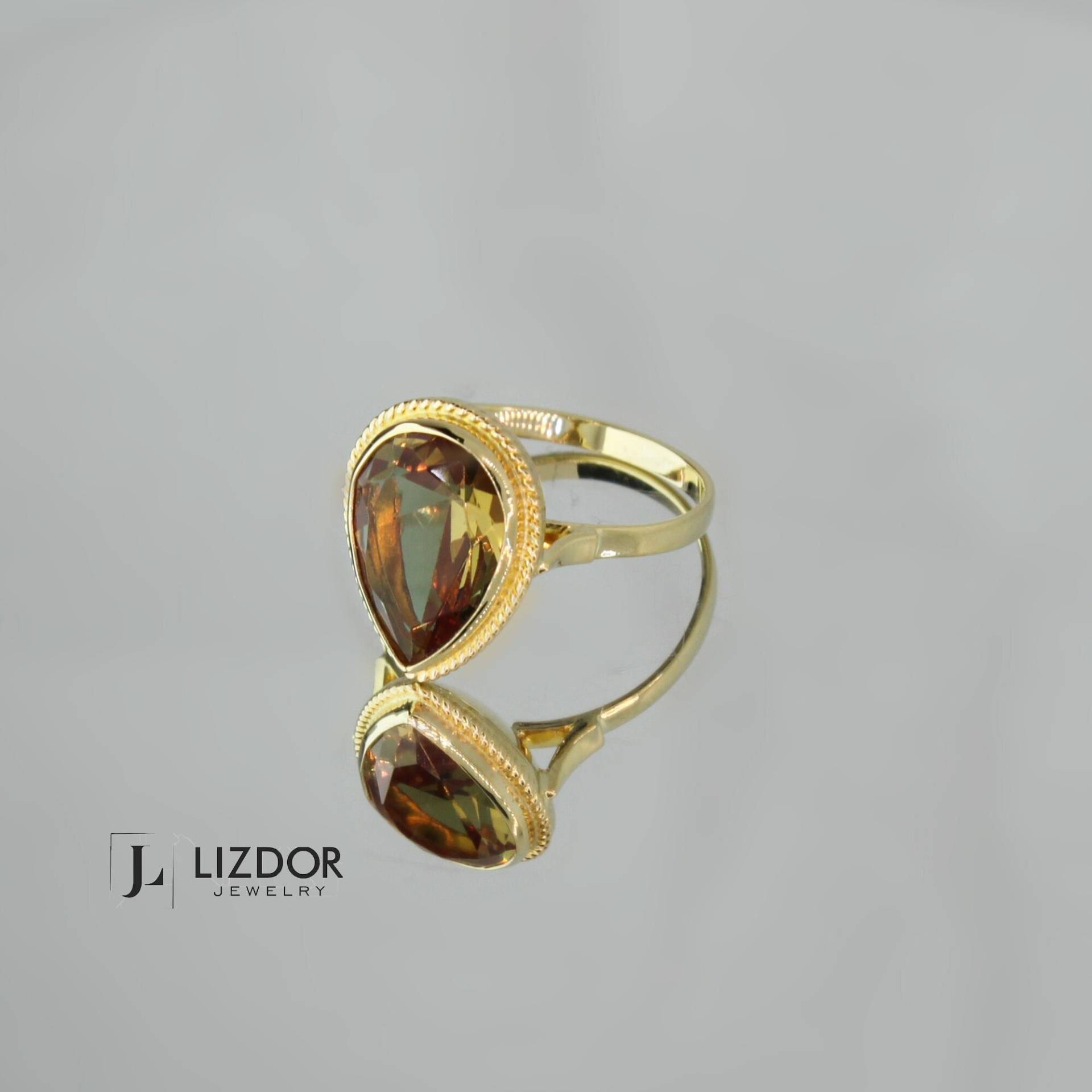 Vintage Stil Zultanit Ring 14K Solid Gold Sultanit Wassertropfen Tear Drop Ehering Ehe Vorschlag Geschenk von LizdorJewelry