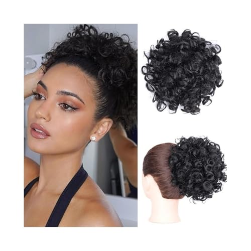 Damen Afro Puff Kinky Curly Bun Haar Synthetische Kordelzug Pferdeschwanz Clip In Kurze Haarverlängerungen Haarteile Täglich(1B) von Lizhuzhuzs28