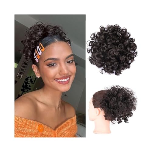 Damen Afro Puff Kinky Curly Bun Haar Synthetische Kordelzug Pferdeschwanz Clip In Kurze Haarverlängerungen Haarteile Täglich(4 33) von Lizhuzhuzs28