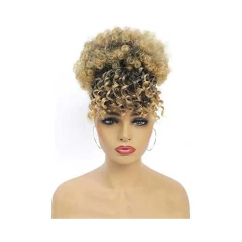 Damen Synthetischer, kurzer, krauses, lockiges Pferdeschwanz mit Kordelzug und Pony, Clip-in-Afro-Haarteil mit hohem Puff-Dutt Täglich(1BT27) von Lizhuzhuzs28