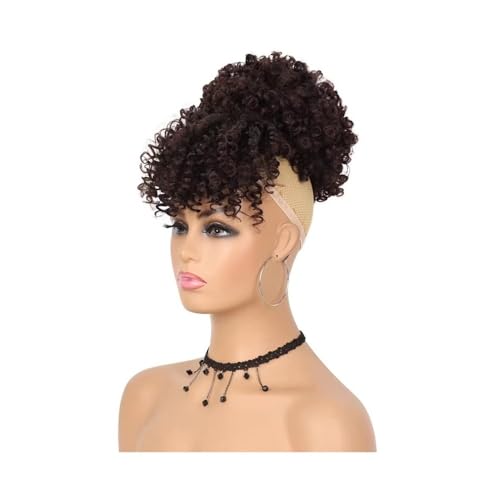 Damen Synthetischer, kurzer, krauses, lockiges Pferdeschwanz mit Kordelzug und Pony, Clip-in-Afro-Haarteil mit hohem Puff-Dutt Täglich(1BT33) von Lizhuzhuzs28