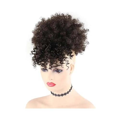 Damen Synthetischer, kurzer, krauses, lockiges Pferdeschwanz mit Kordelzug und Pony, Clip-in-Afro-Haarteil mit hohem Puff-Dutt Täglich(2) von Lizhuzhuzs28