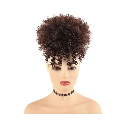 Damen Synthetischer, kurzer, krauses, lockiges Pferdeschwanz mit Kordelzug und Pony, Clip-in-Afro-Haarteil mit hohem Puff-Dutt Täglich(4) von Lizhuzhuzs28
