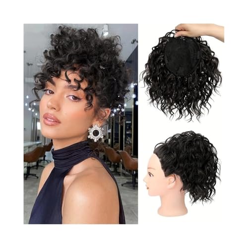 Damen Unordentliches lockiges Haarknoten-Scrunchies Kurzwelliges lockiges synthetisches Kordelzug-Pferdeschwanz-Haarteil Täglich(Natural Black) von Lizhuzhuzs28