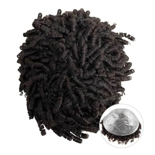 Ersatzperücke 0,06–0,08 mm Doppelknoten Herren-Kapillarprothese Afro Curly Microskin Toupet Perücke for Männer Echthaar Herren Haarteil Dünne Haut Haarsystem Einheiten Täglich(Jet Black,7x9) von Lizhuzhuzs28