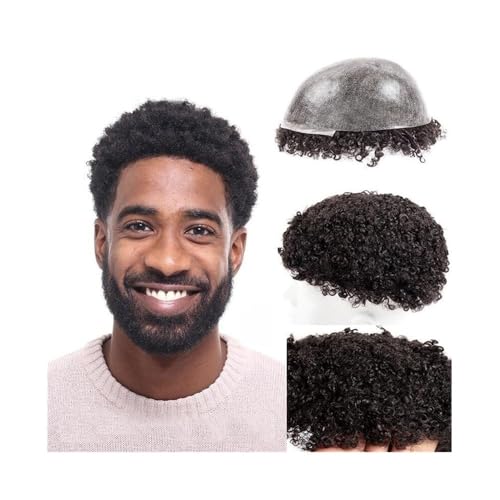 Ersatzperücke 10 mm Afro-Locken-Toupet for Männer, 0,12 mm Injektion, Vollhautbasis, männliche Haarprothese, indisches Menschenhaar Täglich(8x10) von Lizhuzhuzs28