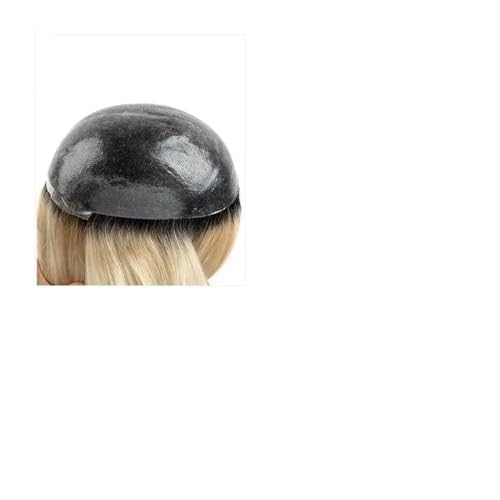 Ersatzperücke Echthaar-Toupet for Männer, Ombre-Blond mit schwarzen Wurzeln, männliche Haarprothese, 0,08 mm PU, geknotete Haut, Herrenhaarteil, indisches Remy-Glatthaarsystem Täglich(8x10) von Lizhuzhuzs28