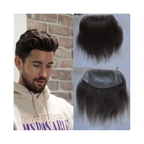 Ersatzperücke Haaransatz-Toupet for Männer, Echthaar, 7 x 16 cm, PU-Hautbasis, D-Stil, Frontal-Haaransatz, Haarteile Täglich(1B#) von Lizhuzhuzs28