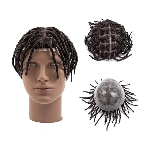Ersatzperücke Herren-Haarprothese, 15,2 cm, gedrehte Häkelzöpfe, eingespritztes Vollhaut-Menschenhaar, Dreadlock-Toupet Täglich(1#,7x10) von Lizhuzhuzs28