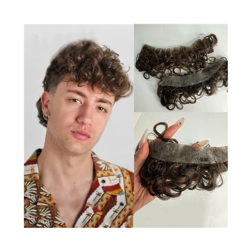 Ersatzperücke Herren-Toupet mit Haaransatz, lockiges Echthaar, V-Form, dünne Haut, Stirnhaaransatz, Herren-Haarteil Täglich(5#) von Lizhuzhuzs28