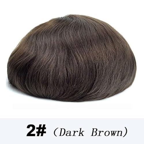 Ersatzperücke Menschliches Haar, männliche Haarprothese, atmungsaktive Monospitze mit PU-Verstärkung um das Herren-Toupet Täglich(2 - Darkest Brown,6x9) von Lizhuzhuzs28