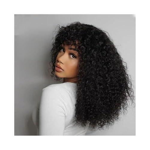 Haarteile 100% Echthaar, verworrene, lockige Perücken for Frauen, klebefrei, Wasserwellen-Bob-Perücke mit Pony Perücken(22inches) von Lizhuzhuzs28