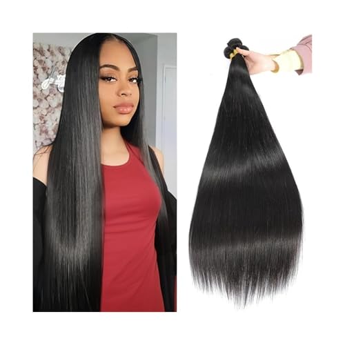 Human Hair Bundles Echthaarbündel for Frauen, glattes Haar, 3 Bündel, natürliches Schwarz, 25,4–76,2 cm, unverarbeitete brasilianische Echthaarverlängerungen Haarteil Extensions(12 14 16) von Lizhuzhuzs28