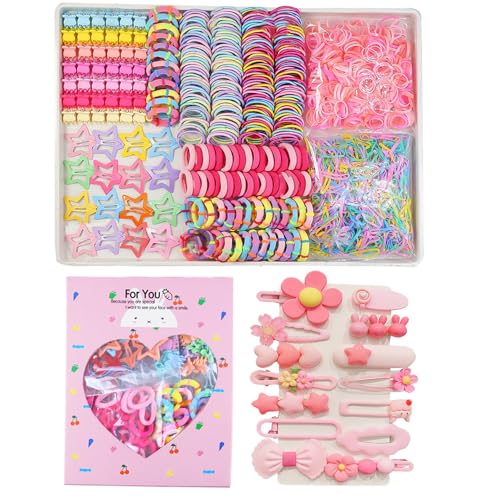 Elastische Haarbänder für Mädchen, Haar-Accessoires, Pferdeschwanz-Halter, buntes Gummibänder-Set mit 14 niedlichen Haarspangen, 889 Stück von Lizioo