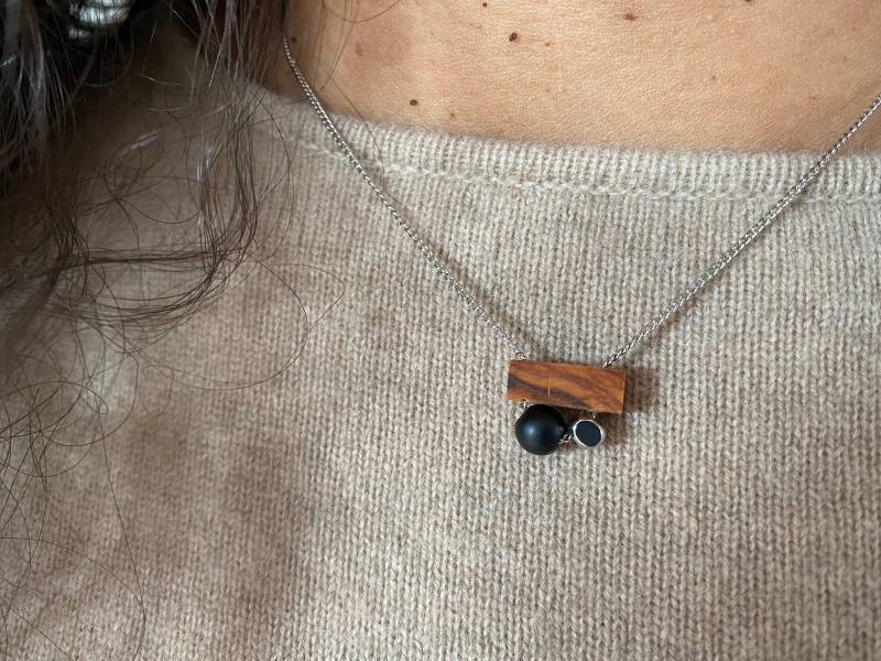 Kette Olivenholz & Perle Silber von LizoAccessoires