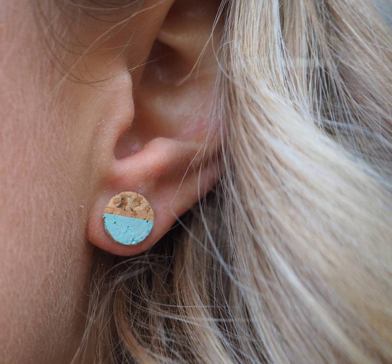 Kork Ohrstecker Rund Halb Mintfarben von LizoAccessoires