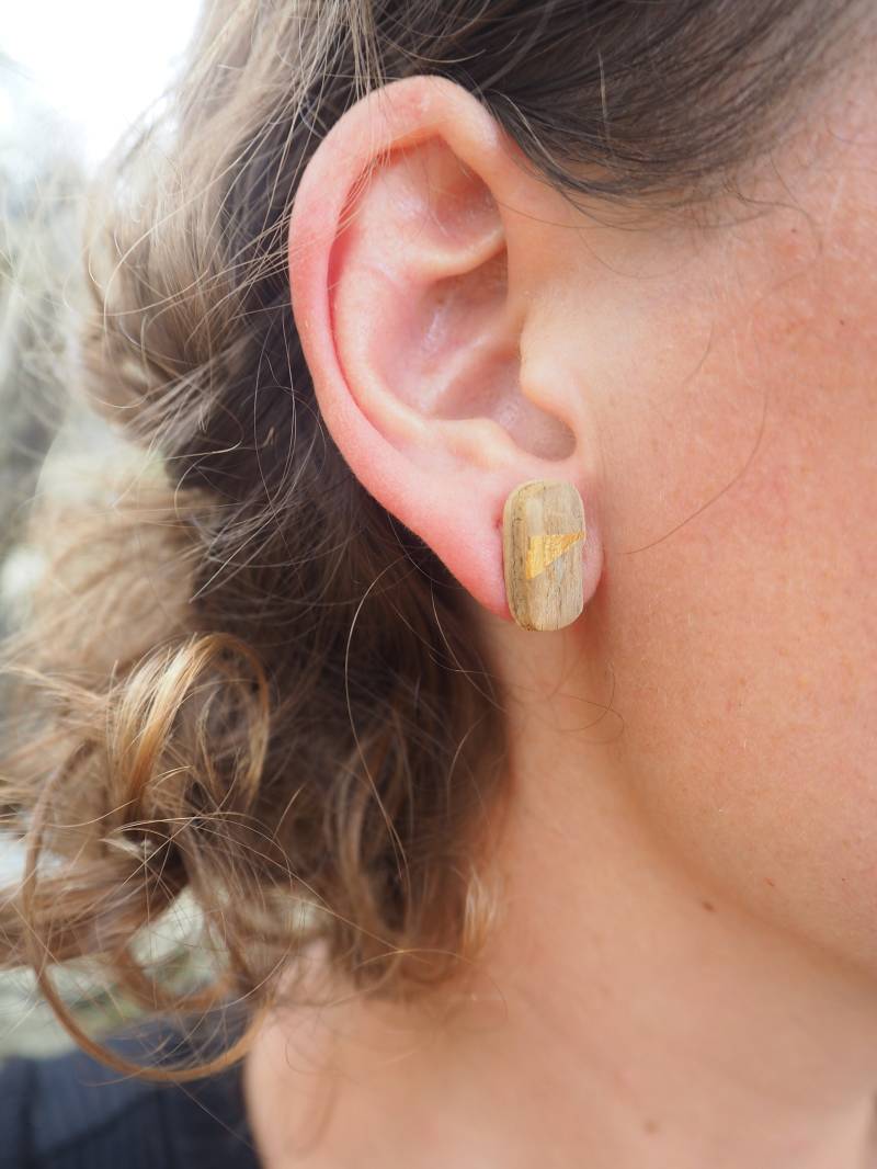 Ohrstecker Treibholz Rechteckig Gold von LizoAccessoires