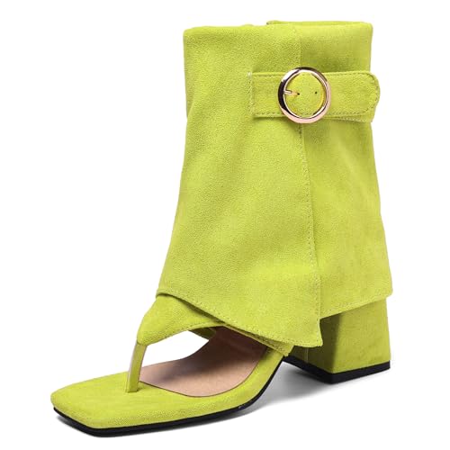 Lizoleor Blockabsatz Clips Toe Side Reißverschluss Wildleder Damen Sandalen Boots Concise Schnalle Square Toe Halbschaft Sommer Boots Gelb Gr 43 EU/45Cn von Lizoleor