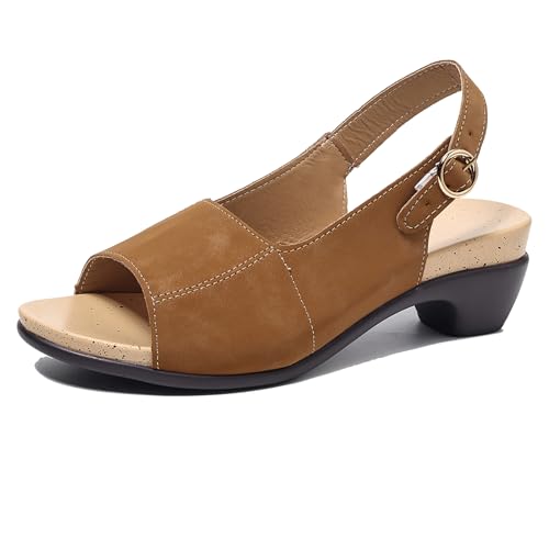 Lizoleor Blockabsatz Offene Zeh Retro Romisch Slingback Damensandalen Back Strap Schnalle Mitte Absatz Runde Zehen Plateau Leisure Braun Gr 36.5 EU/37Cn von Lizoleor
