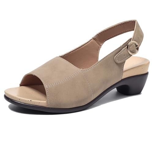 Lizoleor Blockabsatz Offene Zeh Retro Romisch Slingback Damensandalen Back Strap Schnalle Mitte Absatz Runde Zehen Plateau Leisure Khaki Gr 41 EU/43Cn von Lizoleor