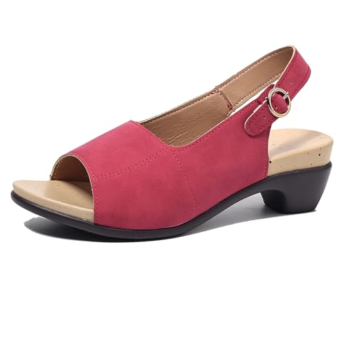 Lizoleor Blockabsatz Offene Zeh Retro Romisch Slingback Damensandalen Back Strap Schnalle Mitte Absatz Runde Zehen Plateau Leisure Rot Gr 40.5 EU/42Cn Lizoleor Blockabsatz Offene Zeh Retro Romisch Slingback Damensandalen Back Strap Schnalle Mitte Absatz Runde Zehen Plateau Leisure Rot Gr 40.5 EU/42Cn von Lizoleor