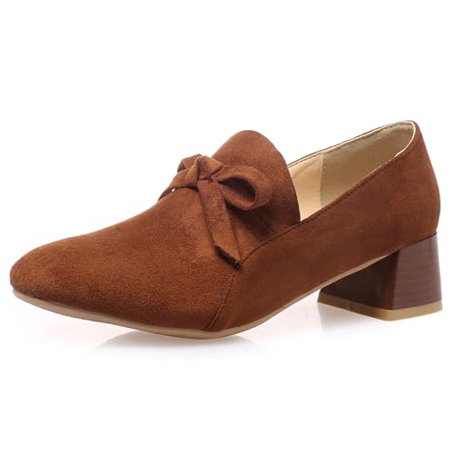 Lizoleor Blockabsatz Ohne Verschluss Damen Pump Square Toe Leisure Weit Fit Klassische Mid Chunky Heel Concise Arbeit Schuhe Gelb Gr 32 EU von Lizoleor