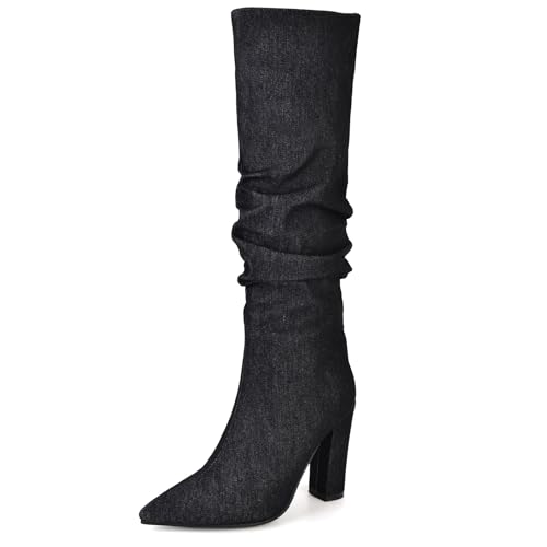 Lizoleor Blockabsatz Ohne Verschluss Stylish Damen Long Lockere Stiefel Pointed Toe Pleated Elegant Heel Mode Knee Stiefel Schwarz-Dl Gr 40.5 EU/42Cn Lizoleor Blockabsatz Ohne Verschluss Stylish Damen Long Lockere Stiefel Pointed Toe Pleated Elegant Heel Mode Knee Stiefel Schwarz-Dl Gr 40.5 EU/42Cn von Lizoleor