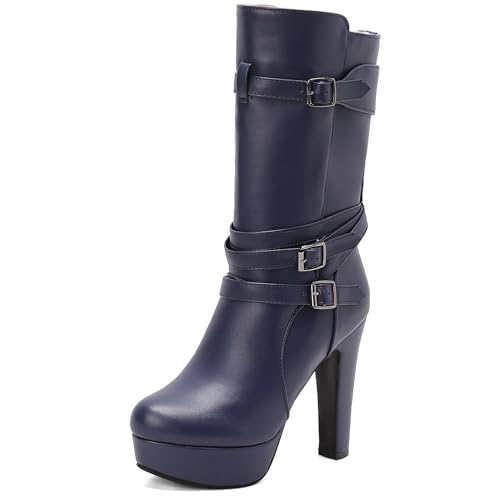 Lizoleor Blockabsatz Plateau Runde Zehen Ohne Verschluss Damen Hohe Stiefel Super Höhe Ferse Schnalle Solid Color Mode Reitstiefel Blau Gr 40 EU/41Cn Lizoleor Blockabsatz Plateau Runde Zehen Ohne Verschluss Damen Hohe Stiefel Super Höhe Ferse Schnalle Solid Color Mode Reitstiefel Blau Gr 40 EU/41Cn von Lizoleor