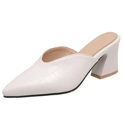 Lizoleor Blockabsatz Pointed Toe Mules Slingback Damen Pantoffeln Concise Ohne Verschluss Leisure Draußen Sommer Hausschuhe Pantoffeln Sandals Weiß Gr 51 EU/53Cn von Lizoleor