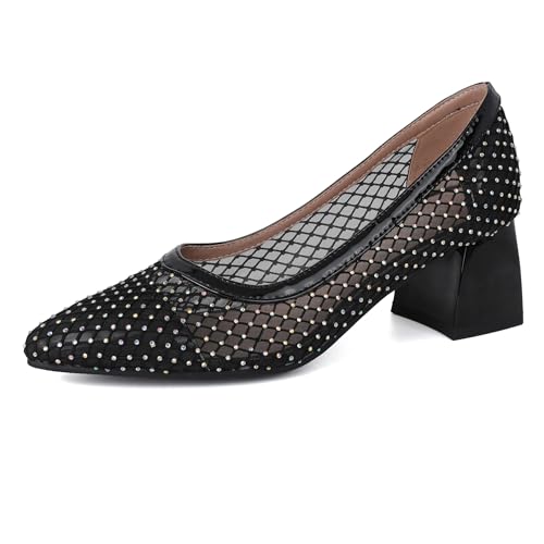 Lizoleor Blockabsatz Pointed Toe Ohne Verschluss Mesh Damensandalen Atmungsaktiv Geschlossen Solid Color Sommer Elegant Hochzeit Schwarz Gr 33 EU von Lizoleor