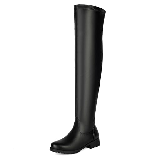 Lizoleor Blockabsatz Runde Zehen Solid Color Damen Stiefel Über Dem Knie Komfort Low Mitte Absatz Concise Long Stretch Stiefel Schwarz Gr 36.5 EU/37Cn von Lizoleor