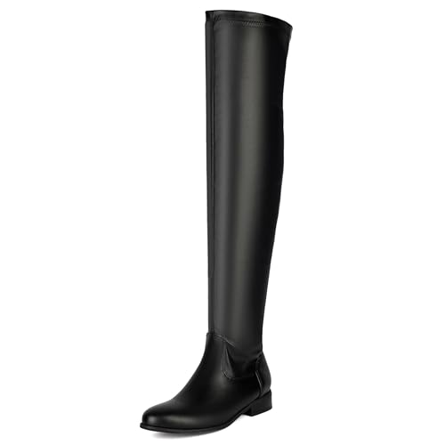 Lizoleor Blockabsatz Runde Zehen Solid Color Damen Stiefel Über Dem Knie Komfort Low Mitte Absatz Concise Long Stretch Stiefel Schwarz Gr 39 EU/40Cn von Lizoleor